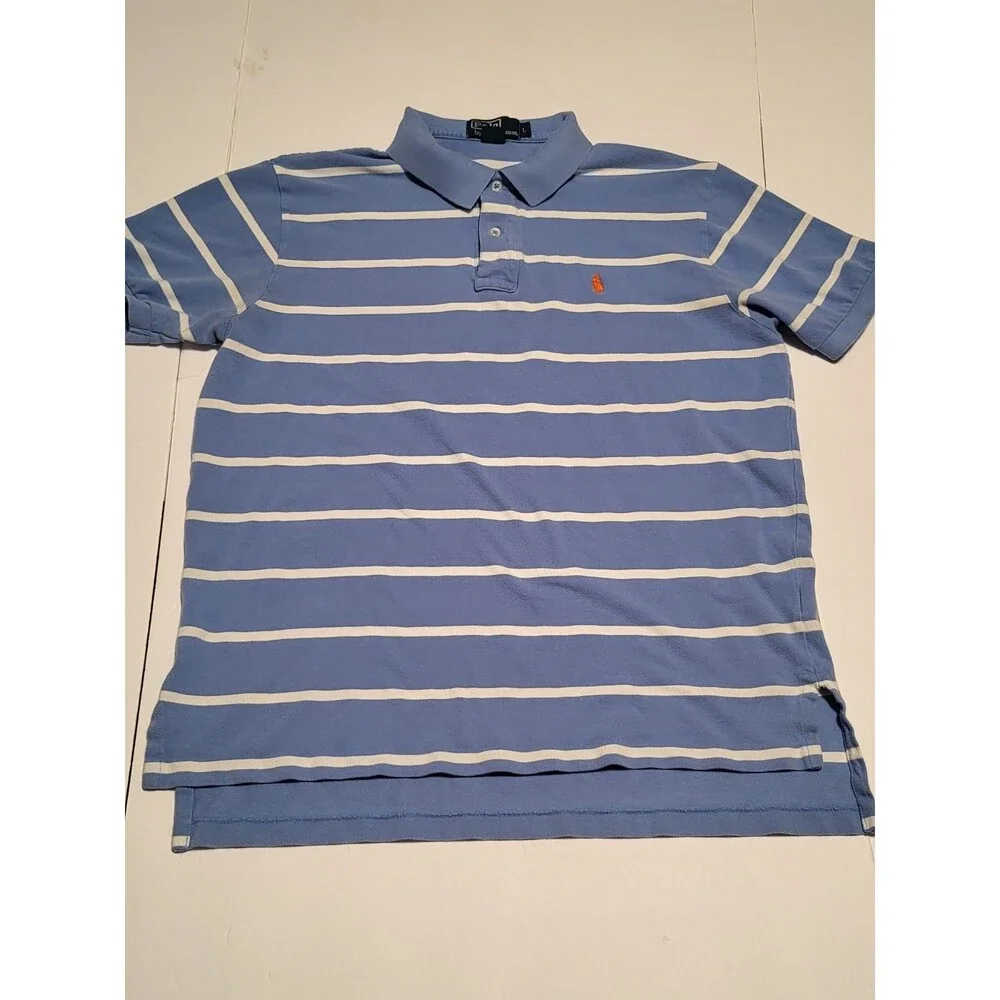 (#16)Polo By Ralph Lauren Short Sleeve Size Men's L Blue White Striped